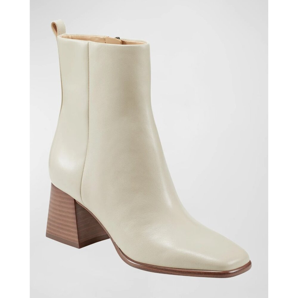 Marc Fisher Beige Leather Floria Block Heel Ankle Boots SZ 7.5 NEW